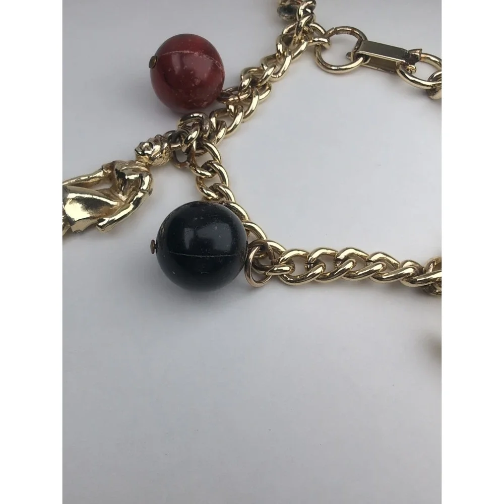 Vintage Bowling Gold Tone Charm Bracelet Classic Costume Jewelry Sports